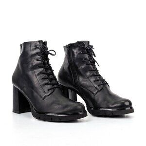 Paul Green Women Black Leather Granny Victorian Lace-up Ankle Boots 9.5US AUS 7
